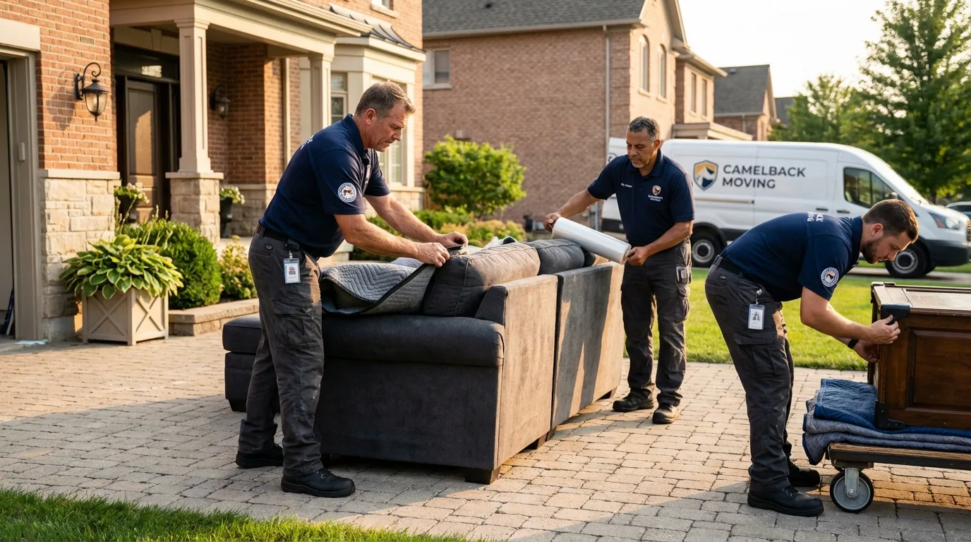 Large estate moving crew wrapping furniture in Clint, TX